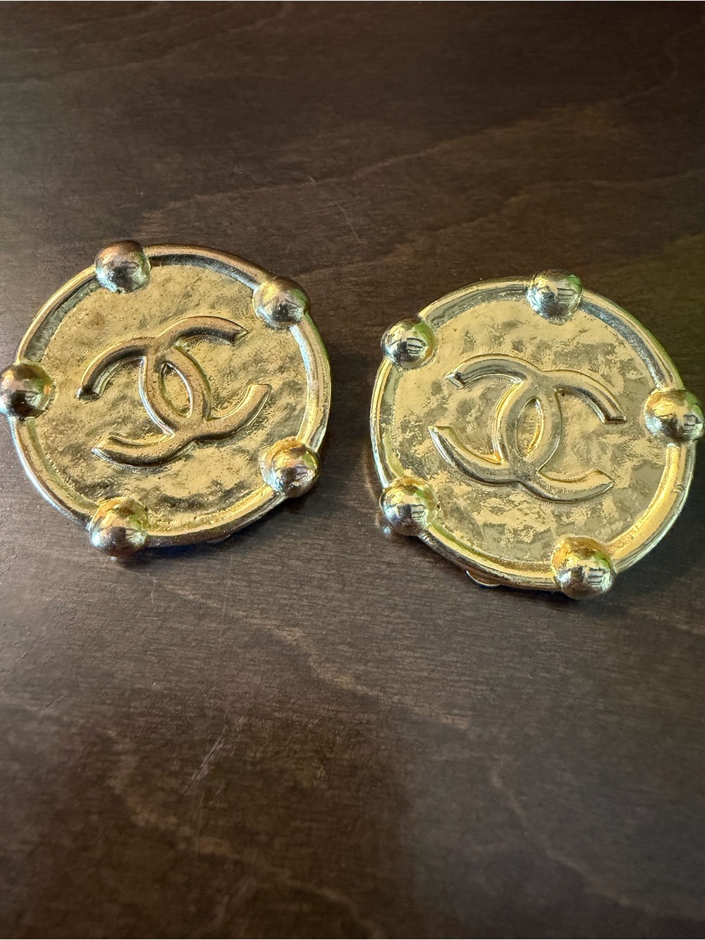 CHANEL Gold Plated CC Coin Clip On Earrings With COA